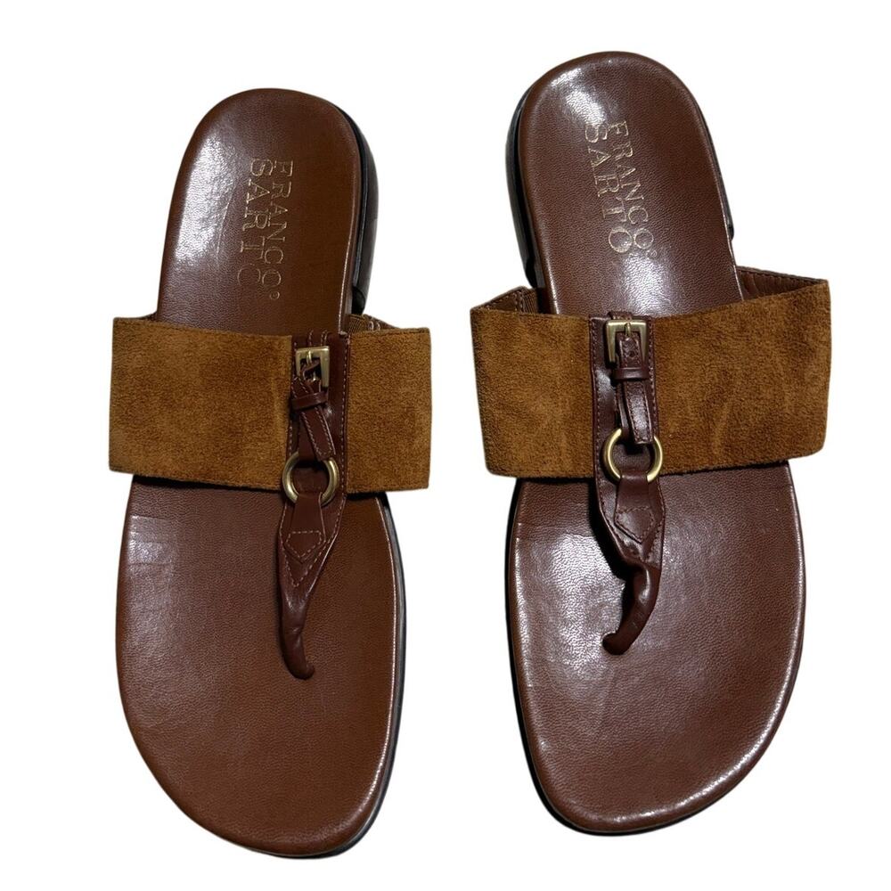 Franco Sarto Slip On Thong Sandals Women's Side 9M Brown Leather Suede